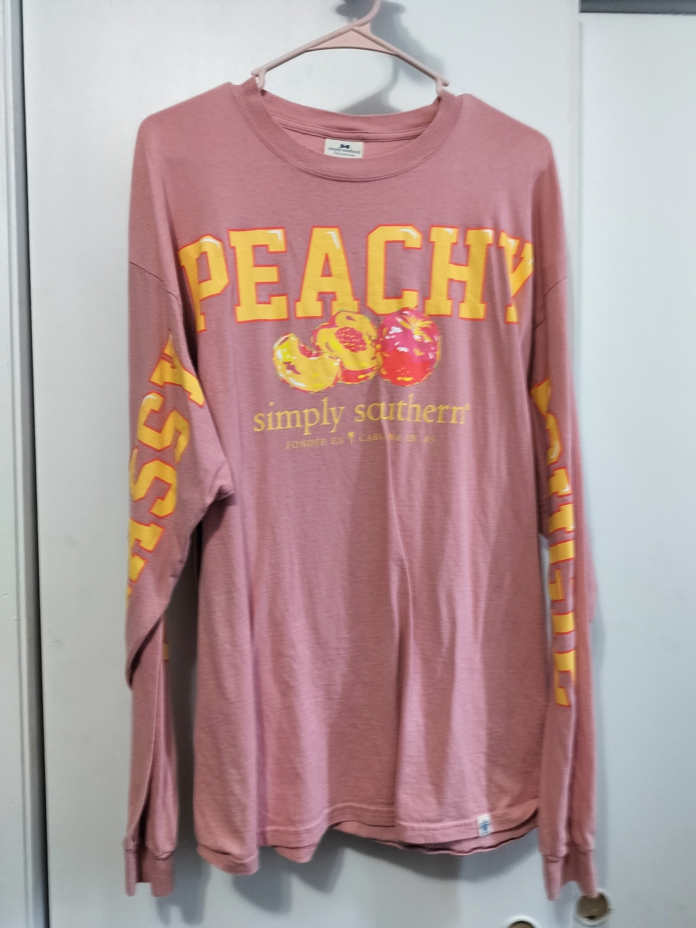 Simply Southern Long Sleeve Tee in Dusty Pink with Yellow Peach Graphic